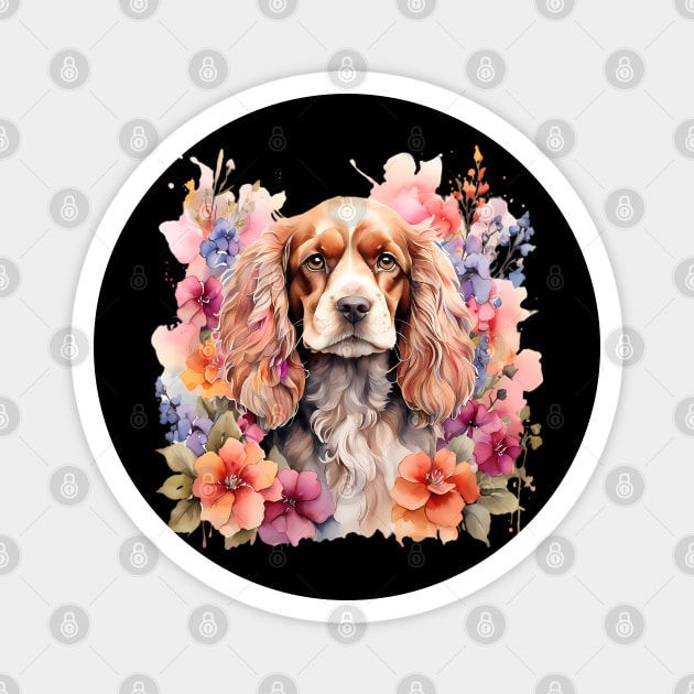 An american cocker spaniel decorated with beautiful watercolor flowers Magnet by CreativeSparkzz